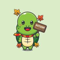 süß Schildkröte mit Herbst Zeichen Tafel vektor