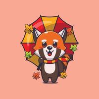 süß rot Panda mit Regenschirm beim Herbst Jahreszeit vektor