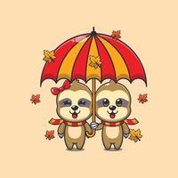 süß Paar Faultier mit Regenschirm beim Herbst Jahreszeit vektor