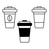 Gliederung gezeichnet Einweg Kaffee Tassen mit Deckel im minimalistisch Stil Symbol Logo Design Konzept einstellen von 3 vektor