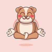 lugna bulldogg djur- karaktär maskot med yoga meditation utgör isolerat tecknad serie vektor