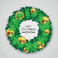 glad saint patricks dag, 17 mars bakgrund med klöver löv. vektor illustration