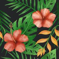 Aquarell Blume und tropisch Blätter nahtlos Muster vektor