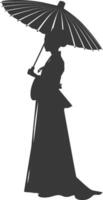 Silhouette unabhängig Koreanisch Frauen tragen Hanbok mit Regenschirm schwarz Farbe nur vektor