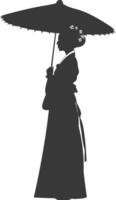 silhuett oberoende koreanska kvinnor bär hanbok med paraply svart Färg endast vektor