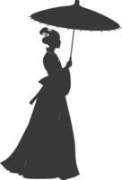 silhuett oberoende koreanska kvinnor bär hanbok med paraply svart Färg endast vektor