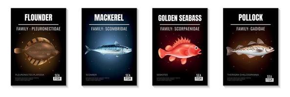 Seefisch realistisches Poster-Set vektor