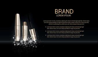 modedesign makeup kosmetika produkt mall för annonser eller tidningen bakgrund. mascara produktserie reportv 3d realistisk vektorillustration vektor