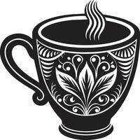 dekorativ coffe kopp svart och vit illustration vektor