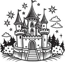 illustration av en slott illustration svart och vit vektor