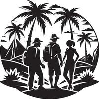 Silhouetten von Tourist Menschen auf das Strand Illustration schwarz und Weiß vektor