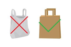 säga Nej till plast påsar föra din egen textil- väska tecken. förorening problem begrepp. symbol isolerat på vit bakgrund vektor