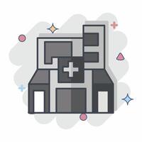 Symbol Krankenhaus. verbunden zu Stadt Symbol. Comic Stil. einfach Design Illustration vektor