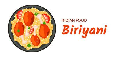 indisk mat biryani - maträtt av basmati ris, kyckling ben på mörk tallrik. kerala stil kyckling dhum. gira, kryddor och tomater. måltid ramandan. topp se på vit bakgrund isolerat. illustration vektor