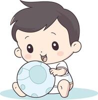 süß Baby Junge spielen mit Fußball Ball Karikatur Illustration Grafik Design vektor