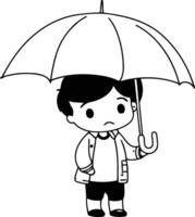 Junge mit Regenschirm. regnerisch Wetter im Karikatur Stil. vektor