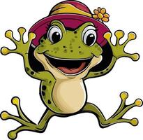 Springen Frosch Karikatur mit Hut Design vektor