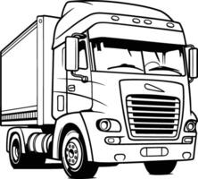 svart och vit illustration av en stor lastbil på en vit bakgrund vektor