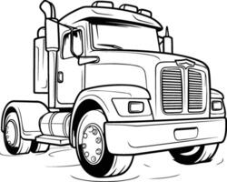 illustration av en stor lastbil på en vit bakgrund. svartvit bild. vektor