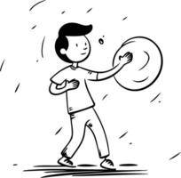 illustration av en man kasta en disk i de luft. tecknad serie stil. vektor