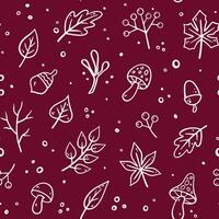 höst sömlös mönster. blommig illustration i klotter stil. falla mönster med höst element - svamp, ek löv, lönn löv, höst löv, ekollon, torr kvistar. vektor