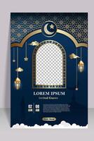 islamisch Thema Vertikale Poster Vorlage. dunkel Blau Hintergrund vektor