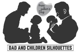Lycklig fars dag, far med son silhuett. silhuett isolerat på vit bakgrund, illustration för fäder dag, min pappa min hjälte. vektor