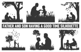 glücklich Vaters Tag, Sortiment von Vater und Sohn Silhouetten, ein Illustration feiern Vaters Tag Bilder von Vater und Kinder. vektor