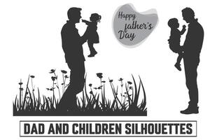 glücklich Vaters Tag, Vater mit Sohn Silhouette. Silhouette isoliert auf Weiß Hintergrund, Illustration zum Väter Tag, meine Papa meine Held. vektor