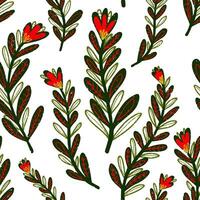 en mönster med röd och grön löv på en vit bakgrund vektor