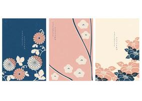 japanisch Vorlage . Blumen- Dekoration Hintergrund. Kirsche blühen Blume mit hölzern Textur im Chinesisch Stil. natürlich Luxus Textur. geometrisch und abstrakt Muster im Risograph Stil.Werte vektor