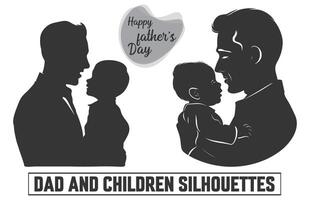 glücklich Vaters Tag, Vater mit Sohn Silhouette. Silhouette isoliert auf Weiß Hintergrund, Illustration zum Väter Tag, meine Papa meine Held. vektor