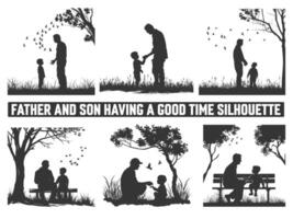 glücklich Vaters Tag, Sortiment von Vater und Sohn Silhouetten, ein Illustration feiern Vaters Tag Bilder von Vater und Kinder. vektor