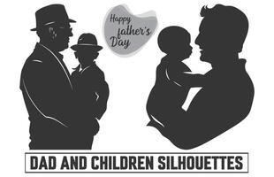 glücklich Vaters Tag, Vater mit Sohn Silhouette. Silhouette isoliert auf Weiß Hintergrund, Illustration zum Väter Tag, meine Papa meine Held. vektor