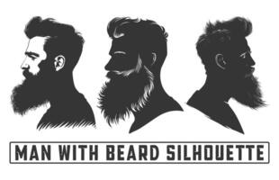 bärtig Männer Gesicht Hipster mit anders Haarschnitte, Männer mit Bart Silhouette Bündel, Schnurrbärte, Bärte, Silhouetten, Avatare, Köpfe. vektor
