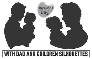 glücklich Vaters Tag, Vater mit Sohn Silhouette. Silhouette isoliert auf Weiß Hintergrund, Illustration zum Väter Tag, meine Papa meine Held. vektor