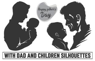 Lycklig fars dag, far med son silhuett. silhuett isolerat på vit bakgrund, illustration för fäder dag, min pappa min hjälte. vektor