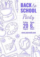 zurück zu Schule Party, Blau modern minimalistisch Poster mit Schule Lieferungen, Linie Symbole. Ausbildung, Lernen, Wissen Konzept. a4 Format. zum Banner, Abdeckung, Netz, Flyer, Fall, Feier vektor