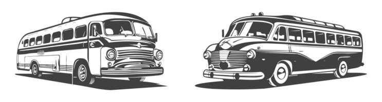samling av svart och vit design buss bil silhuetter, genererad ai vektor