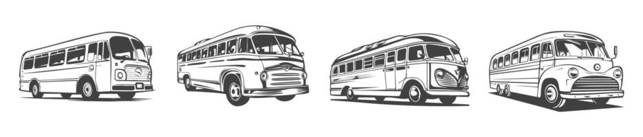 Sammlung von schwarz und Weiß Design Bus Auto Silhouetten, generiert ai vektor