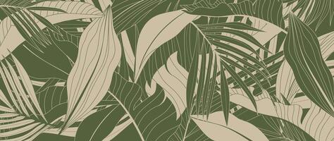 botanisk blad linje konst tapet bakgrund . lyx naturlig hand dragen lövverk mönster design i minimalistisk linjär kontur enkel stil. design för tyg, skriva ut, omslag, baner, inbjudan. vektor