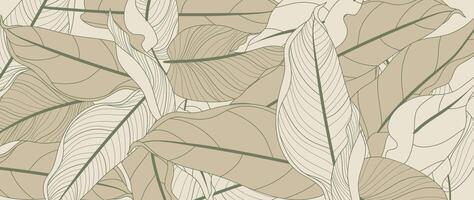 botanisk blad linje konst tapet bakgrund . lyx naturlig hand dragen lövverk mönster design i minimalistisk linjär kontur enkel stil. design för tyg, skriva ut, omslag, baner, inbjudan. vektor