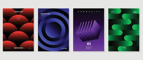 abstrakt Gradient Poster Hintergrund Satz. minimalistisch Stil Startseite Vorlage mit beschwingt Perspektive 3d geometrisch Prisma Formen Sammlung. Ideal Design zum Sozial Medien, Abdeckung, Banner, Flyer. vektor