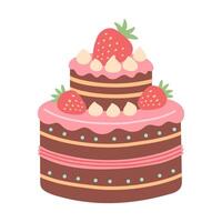 födelsedag jordgubb kaka isolerat på vit. platt tecknad serie design för vykort och klistermärken, födelsedag fest inbjudan vektor
