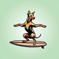 Illustration von ein Deutsche Pinscher Hund spielen Surfbretter vektor