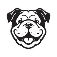 en Lycklig engelsk bulldogg ansikte illustration i svart och vit vektor