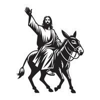 Jesus Reiten ein Esel Illustration im schwarz und Weiß vektor