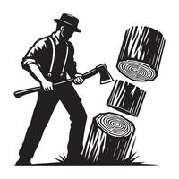 ein Holzfäller spalten Log Illustration im schwarz und Weiß vektor