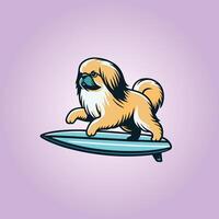 illustration av en pekingese hund spelar surfingbrädor vektor