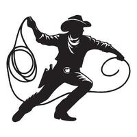 en cowboy kasta en lasso illustration i svart och vit vektor